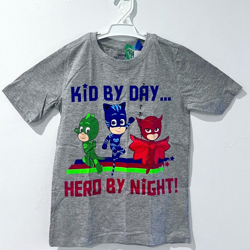 PJ Masks Kid By Day Hero By Night Grey Boys T-Shirt NWT